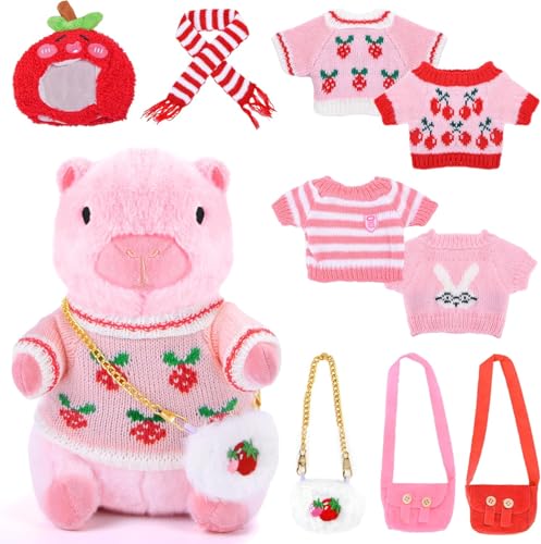 SKIKHN Capybara Plüschtier, Capybara Plüsch mit Kleidung und Accessoires, Simulation Tier Capybara Puppen, Stofftier-Wohndekoration für das Wohnzimmer, Anziehspielzeug Für Mädchen Und Jungen, C von SKIKHN