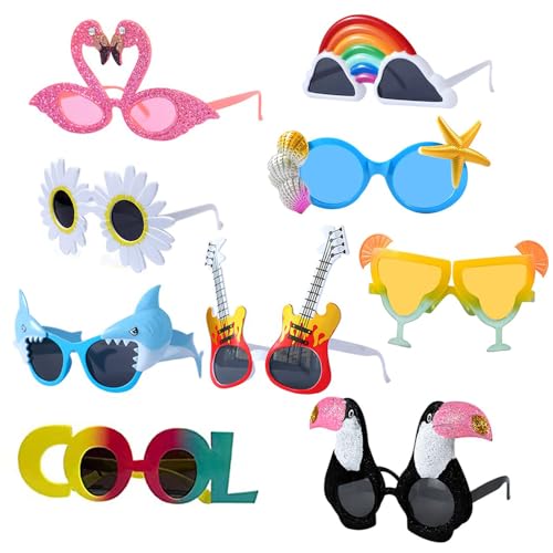 SKIKHN Party Brille, 9 Paar Lustige Sonnenbrille, Lustige Hawaiianische Brillen, Party Sonnenbrille für Strand Thema, Fotoautomaten-Requisiten, Partyzubehör für Kinder, Jugendliche, Erwachsene (B) von SKIKHN