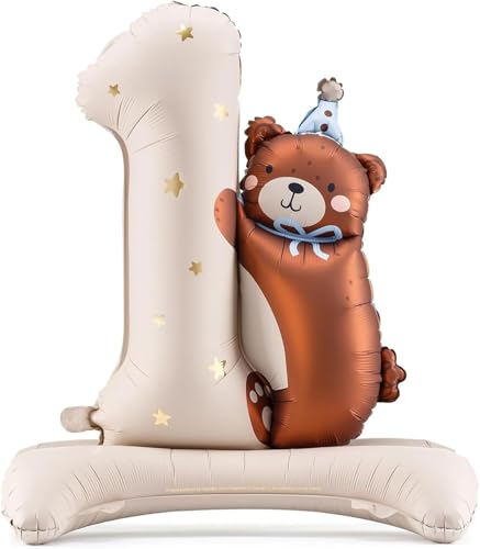 1 Jahr Bär Geburtstag Luftballon, Bär Folienballon XXL, 1 Creme Teddybär mit Standfuß selbststehend Luftballon Zahl 1 Bär Geburtstag Mädchen Junge Kindergeburtstag 1 Jahr Bär Geburtstag Luftballon, Bär Folienballon XXL, 1 Creme Teddybär mit Standfuß selbststehend Luftballon Zahl 1 Bär Geburtstag Mädchen Junge Kindergeburtstag von SKIPTHYBER