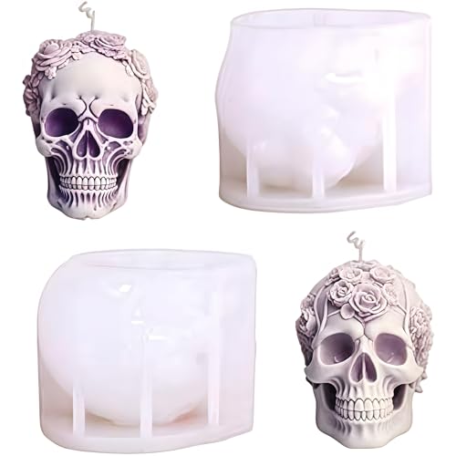 3D Schädel Kerze Schimmel 2 Stücke Rosen Halloween Schädel Schimmel DIY Epoxidharz Formen Silikon Schädel, 3D Totenkopf Silikonform Gießform Dekoration Für Basteln, Handwerk, Kerze, Aromatherapie von SKIPTHYBER