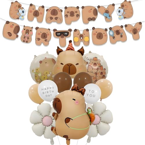 Capybara Geburtstag Deko Ballons,13 Stk Capybara Deko Folienballons Luftballons Geburtstag Set mit Gänseblümchen Ballon und Happy Birthday Girlande für Mädchen Junge Kinderparty Geburtstags Dekoration von SKIPTHYBER