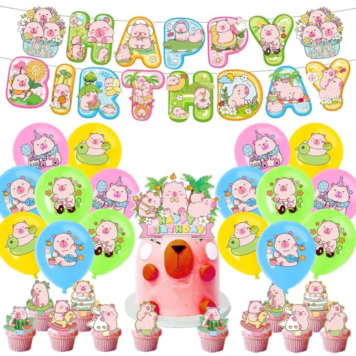 Capybara Party Supplies 30 PCS Tier Thema Dekoration mit Happy Birthday Banner, Luftballons, Kuchen Topper Geburtstag Party Dekoration für Kinder, Jungen & Mädchen Capybara Party Supplies 30 PCS Tier Thema Dekoration mit Happy Birthday Banner, Luftballons, Kuchen Topper Geburtstag Party Dekoration für Kinder, Jungen & Mädchen von SKIPTHYBER