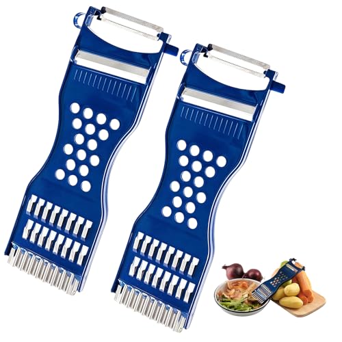 Gemüsefriseur, 2 Stück 6-in-1 Multifunktions Sparschäler, Generisch Gemüseschneider Einfaches Raspeln/Schneiden/Schälen Gemüsehobel Kartoffelschäler Julienneschneider für Obst & Gemüse (Blau) von SKIPTHYBER