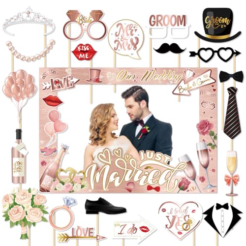 JGA Accessoires Frauen 25 Stück Rose Gold Hen Party Photo Booth Requisiten und Team Bride Photo Booth Aufblasbarer Fotorahmen Für Hochzeiten Bachelorette Hen Night Do Party Spiele Zubehör von SKIPTHYBER