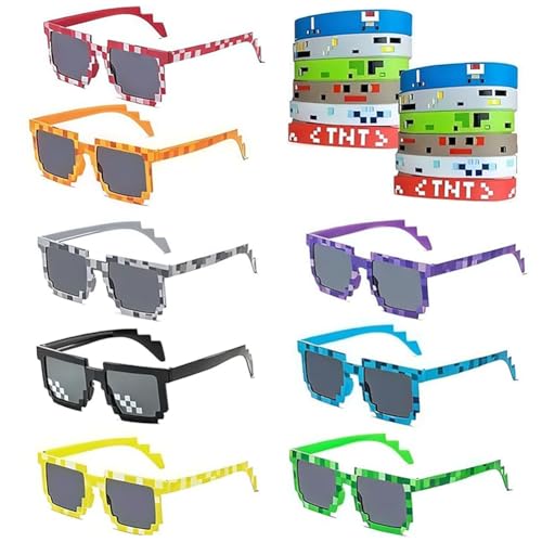 SKIPTHYBER 8 Stück Pixel Sonnenbrille Bunt, Mosaik Thug Life Brille und 12 Spiel Pixel Silikon Armband für Geburtstagsdeko, Themenpartys,Konzerte,Festivals (20 Stück) SKIPTHYBER 8 Stück Pixel Sonnenbrille Bunt, Mosaik Thug Life Brille und 12 Spiel Pixel Silikon Armband für Geburtstagsdeko, Themenpartys,Konzerte,Festivals (20 Stück) von SKIPTHYBER
