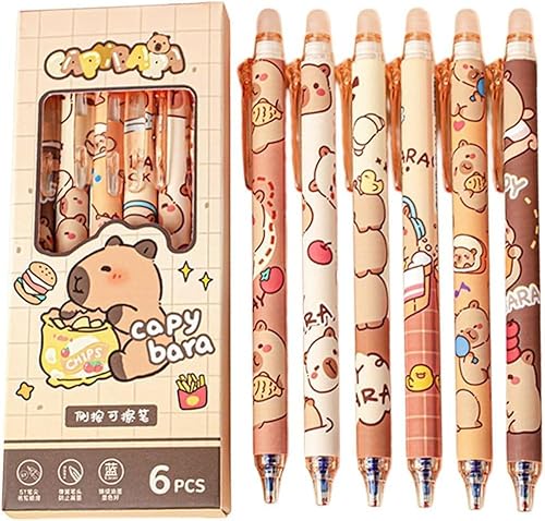 SKIPTHYBER Capybara Radierbarer Kugelschreiber, 6 Stück Tintenroller Radierbar, Cartoon Tier Löschbarer Stift, 0.5MM Radierbarer Tintenroller Studenten Geschenk Schule Bürobedarf Schulsachen (Blau) von SKIPTHYBER