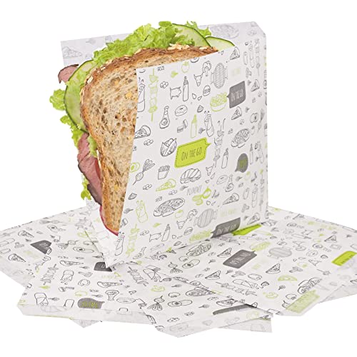 SKIR'CO (250 Stück) Papiertüten für Lebensmittelverpackungen 17 x 17 cm, fettdichte Fast Food Beutel, Lebensmittelverpackung, Burgerbeutel von SKIR'CO