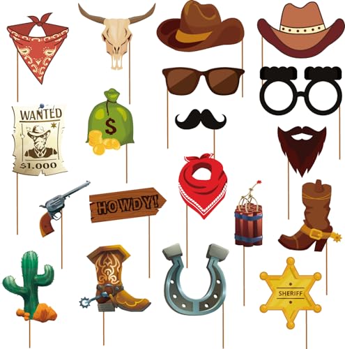 19 Stück West Cowboy Photo Booth Requisiten Kit Cowgirl Western Party Dekorationen Selfie Requisiten für Western Cowboy Thema Party Favors Supplies (Cowgirl) von SKIRUP