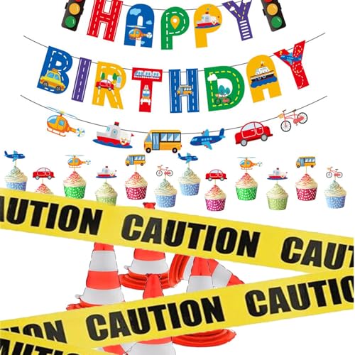 Auto Thema Geburtstag Transport Happy Birthday Banner Auto Bus Zug Flugzeug Schiff Girlande für Kinder Party Supplies Set, Verkehrsbanner, Karton Fahrzeuge, Verkehrskegel Luftballons, Cupcake Toppers Auto Thema Geburtstag Transport Happy Birthday Banner Auto Bus Zug Flugzeug Schiff Girlande für Kinder Party Supplies Set, Verkehrsbanner, Karton Fahrzeuge, Verkehrskegel Luftballons, Cupcake Toppers von SKIRUP