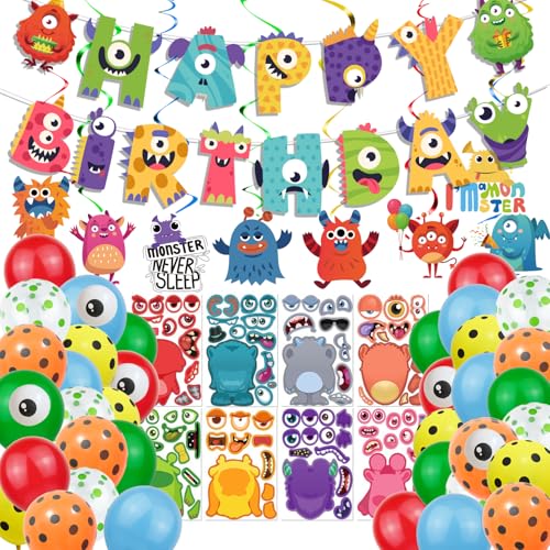 SKIRUP Monster Birthday Party Supplies, Monster Birthday Party Decorations - DIY Monster Balloons Monster Hanging Swirl Happy Birthday Banner for Boys Girls Kids Birthday Party von SKIRUP