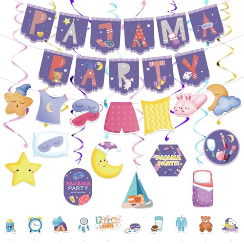 SKIRUP Slumber Party Dekorationen Kit, Pfannkuchen und Pyjamas Thema, Banner mit Tortenaufsätzen und hängenden Wirbeln von SKIRUP