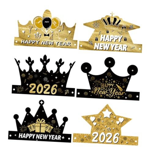 SKISUNO 12 Stück Teiliges Party Papier Kronenhüte DIY Happy Year Dekoration mit Schnur zum Zusammenbauen Festliche Neujahrsfeier Accessoires für Silvester Maskenball und Fotorequisiten von SKISUNO