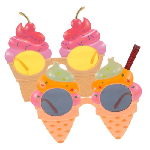 SKISUNO 2 Stück Luau Party Sonnenbrillen Eiscreme Design Wiederverwendbar Kunststoff Bunte Hawaii Strandbrille Lustiges Foto Requisit für Sommer und Strandpartys von SKISUNO