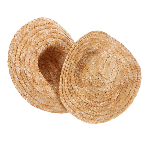 SKISUNO 2 Stück Miniatur Strohhüte Mini Cowboy Hüte für Puppen Haustiere DIY Basteln Dollhouse Zubehör Niedliche Kleine Hüte für Kleine Tiere und Figuren von SKISUNO