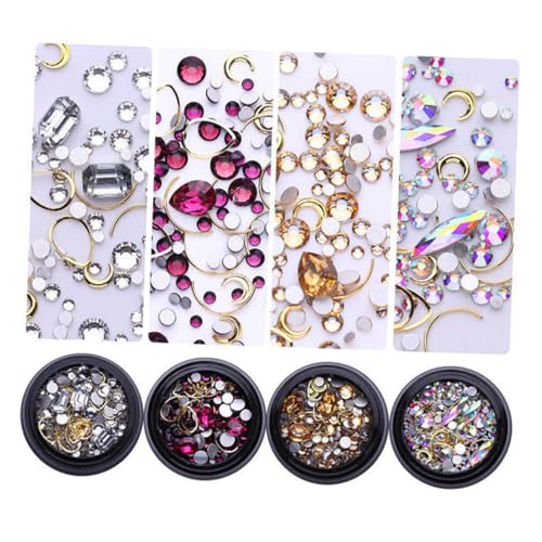 SKISUNO 4 Boxen Boxen Gold Metall Nail Studs Nail Art Strasssteine Mond Herz DIY Nagel Dekoration mit Funkelnden Schmucksteinen für Vielseitige Nagelgestaltung von SKISUNO