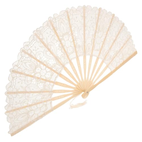 SKISUNO Faltbarer Handfächer Damen Spitzen Fächer aus Holz und Leichter Tragbarer Handventilator für Sommer Party Tanz und Cosplay Langlebiger Vintage Klappfächer mit Filigranem von SKISUNO