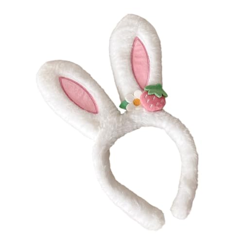 SKISUNO Weißes Hasenohren Haarband Plüsch Bunny Ohren Stirnband für Erwachsene Damen Leichtes Cosplay Foto Requisit für Partys Make Up Waschgesicht von SKISUNO