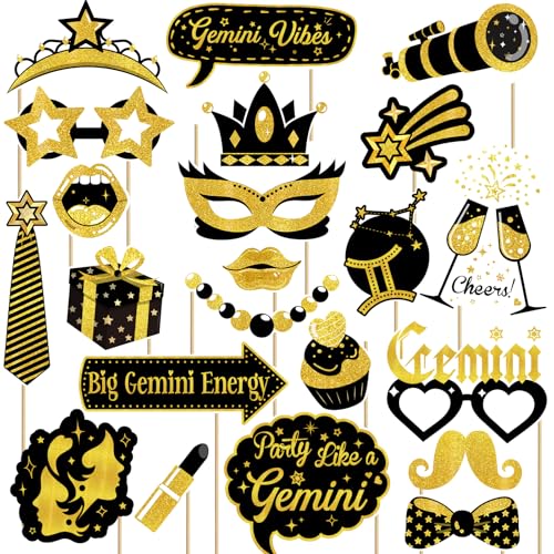 22 Stück Zwillinge Geburtstag Foto Booth Requisiten Kit, Schwarz Gold Große Zwillinge Energie Geburtstag Party Dekoration Set, Sternzeichen Geburtstag Selfie Foto Requisiten für Jungen Mädchen 22 Stück Zwillinge Geburtstag Foto Booth Requisiten Kit, Schwarz Gold Große Zwillinge Energie Geburtstag Party Dekoration Set, Sternzeichen Geburtstag Selfie Foto Requisiten für Jungen Mädchen von SKJIAYEE