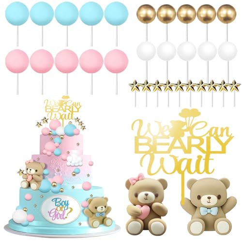33 Stück Bären-Kuchenaufsätze, rosa und blaue Bären-Kuchendekorationen mit Sternen, Perlenkugeln, "We Can Bearly Wait", Tortenaufsatz für Babyparty, Jungen oder Mädchen, er oder sie Geschlecht 33 Stück Bären-Kuchenaufsätze, rosa und blaue Bären-Kuchendekorationen mit Sternen, Perlenkugeln, "We Can Bearly Wait", Tortenaufsatz für Babyparty, Jungen oder Mädchen, er oder sie Geschlecht von SKJIAYEE
