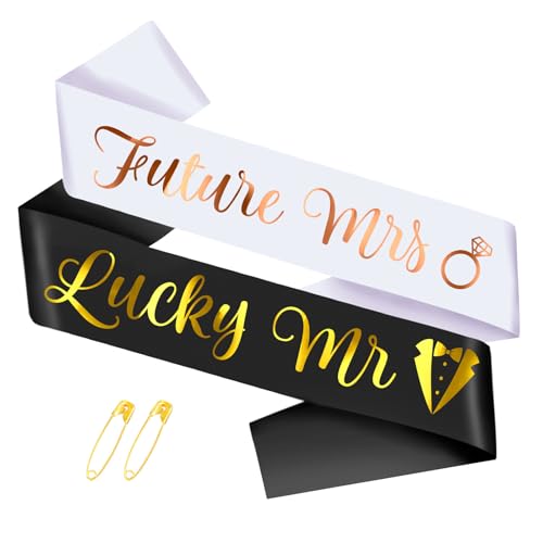 SKJIAYEE Future Mrs & Lucky Mr – Schärpe für zukünftige Braut und zukünftige Bräutigam, goldfarbene Glitzer-Schärpe für Junggesellinnenabschiede und Junggesellenabschied, für Hochzeit, Brautparty, SKJIAYEE Future Mrs & Lucky Mr – Schärpe für zukünftige Braut und zukünftige Bräutigam, goldfarbene Glitzer-Schärpe für Junggesellinnenabschiede und Junggesellenabschied, für Hochzeit, Brautparty, von SKJIAYEE