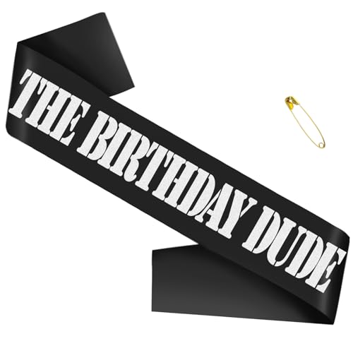 SKJIAYEE Schärpe "The Birthday Dude", lustig, schwarz-silberfarben, glitzernd, Geburtstagsschärpe für Damen und Herren, Geburtstagsparty, Dekorationen, Zubehör, ideal für jede Geburtstagsgeschenkidee SKJIAYEE Schärpe "The Birthday Dude", lustig, schwarz-silberfarben, glitzernd, Geburtstagsschärpe für Damen und Herren, Geburtstagsparty, Dekorationen, Zubehör, ideal für jede Geburtstagsgeschenkidee von SKJIAYEE