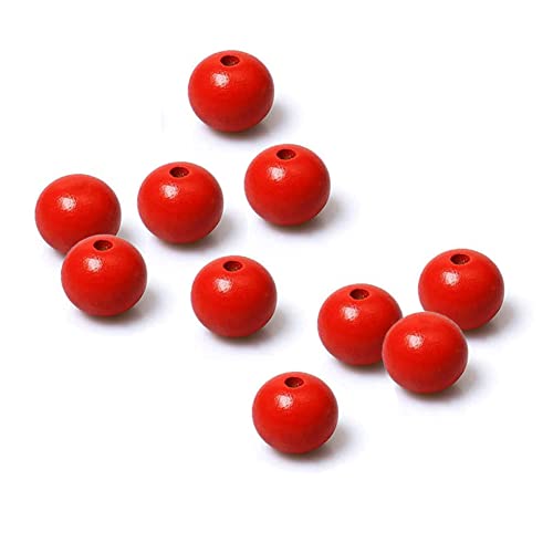 100 Stück 20 mm rote Holzperlen, unlackiert, runde Abstandshalter, Holzperlen für Bastelarbeiten, Girlanden, Bauernhaus-Dekoration, Schmuck-Armband, Halskette, Weihnachtsfeiertagsdekoration von SKKIKHYBPO