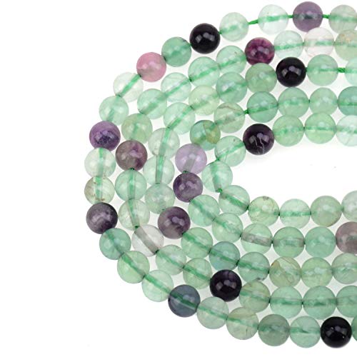 100 Stück 8 mm natürliche mehrfarbige Fluorit-Perlen, Edelstein, rund, lose Perlen für Schmuckherstellung, mit Kristall-Stretchschnur von SKKIKHYBPO