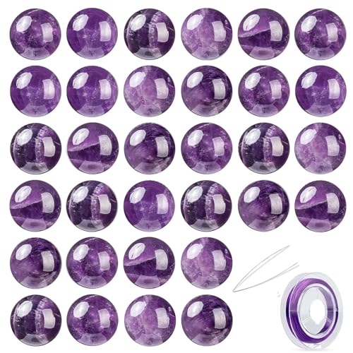 100 Stück natürliche 8 mm Amethyst-Edelsteine, rund, lose Perlen für Schmuckherstellung, Basteln, Armbänder mit violetter Stretchschnur von SKKIKHYBPO