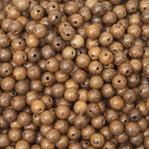 1000 Stück dunkelbraune Holzperlen, 6 mm, runde Holzperlen, ungefärbt, natürliche Streifen, runde Holzperlen, lose Bastelperlen für DIY-Schmuckherstellung (6 mm) von SKKIKHYBPO