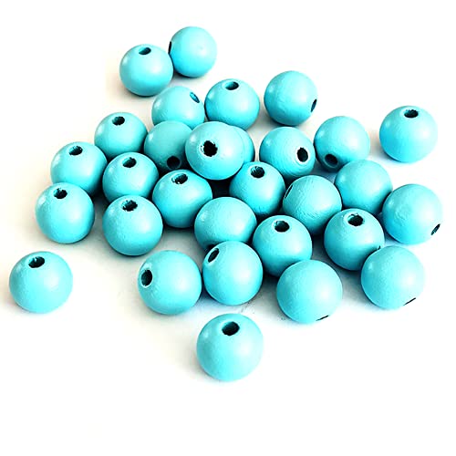 150 Stück 16 mm blaue Holzperlen, unlackiert, runde Abstandshalter, Holzperlen für Bastelarbeiten, Girlanden, Bauernhaus-Dekoration, Schmuckherstellung, Armband, Halskette von SKKIKHYBPO