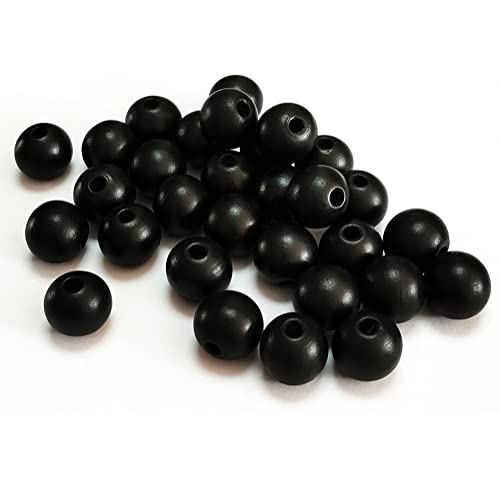 150 Stück 16 mm schwarze Holzperlen, unlackiert, runde Abstandshalter, Holzperlen für Bastelarbeiten, Girlanden, Bauernhaus-Dekoration, Schmuck-Armband, Halskette, Weihnachtsfeiertagsdekoration von SKKIKHYBPO