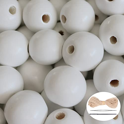 150 Stück weiße Holzperlen mit großem Loch, runde lose Perlen, natürliche Abstandshalter, Perlenzubehör für Bauernhaus, Perlen, Girlande, Halskette, Armband, Heimdekoration, 18 mm von SKKIKHYBPO