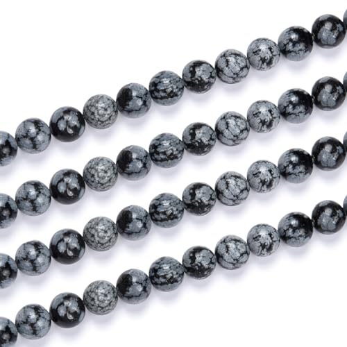 2 Stränge natürlicher Schneeflocken-Obsidian, Heilstein, 4 mm, kleine runde Perlen, Abstandshalter (176–186 Stück) für Bastelarbeiten, Schmuckherstellung, GF14-4 von SKKIKHYBPO