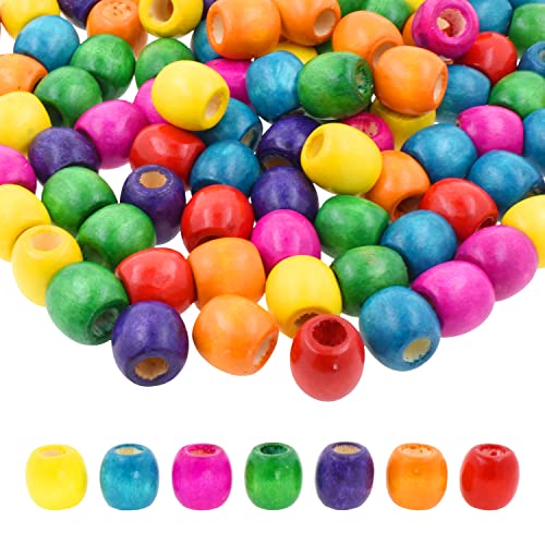 200 Regenbogenperlen mit großem Loch, Holzperlen für Bastelarbeiten, Makramee, DIY, Schmuck, Zöpfe, Dreadlock-Haare von SKKIKHYBPO