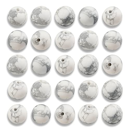 200 Stück 4 mm große, natürliche, matte Howlith-Perlen, rund, lose Edelsteinperlen für Schmuckherstellung, mit Kristall-Stretchschnur von SKKIKHYBPO