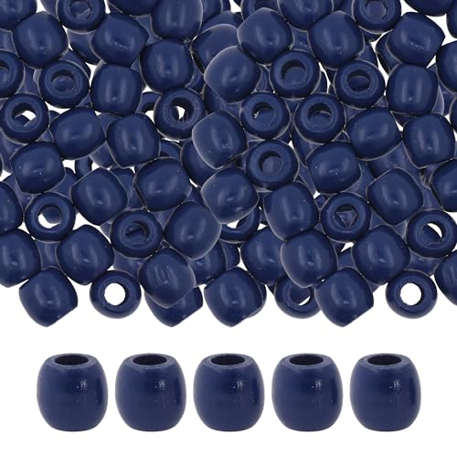 200 marineblaue Holzperlen mit großem Loch, für Makramee, DIY-Schmuck, Zöpfe, Dreadlock-Haarperlen von SKKIKHYBPO