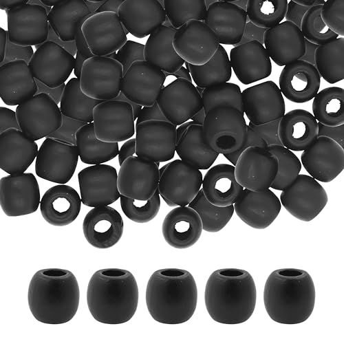 200 mattschwarze Holzperlen mit großem Loch, für Makramee, DIY, Schmuck, Zöpfe, Dreadlock-Haarperlen 200 mattschwarze Holzperlen mit großem Loch, für Makramee, DIY, Schmuck, Zöpfe, Dreadlock-Haarperlen von SKKIKHYBPO