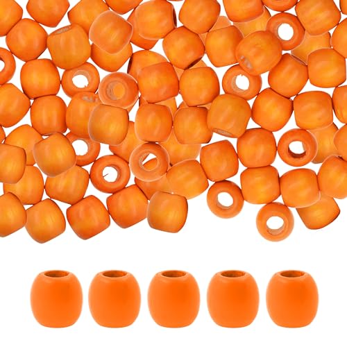 200 orangefarbene Holzperlen mit großem Loch, für Bastelarbeiten, Makramee, DIY-Schmuck, Zöpfe, Dreadlock-Haarperlen von SKKIKHYBPO
