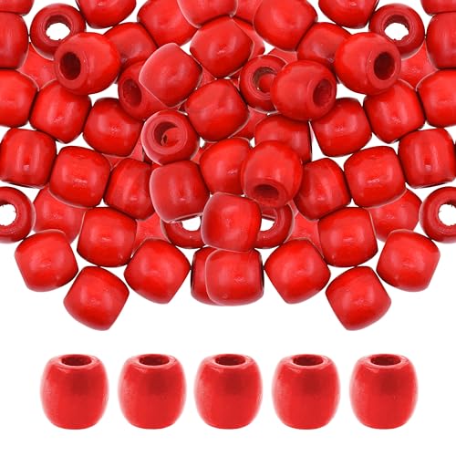 200 rote Holzperlen mit großem Loch, für Makramee, DIY, Schmuck, Zöpfe, Dreadlock-Haarperlen 200 rote Holzperlen mit großem Loch, für Makramee, DIY, Schmuck, Zöpfe, Dreadlock-Haarperlen von SKKIKHYBPO