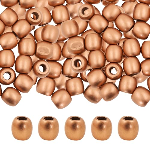 200 rotgoldene Holzperlen mit großem Loch, für Makramee, DIY-Schmuck, Zöpfe, Dreadlock-Haarperlen von SKKIKHYBPO