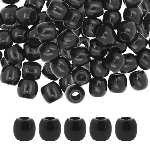 200 schwarze Holzperlen mit großem Loch, für Makramee, DIY, Schmuck, Zöpfe, Dreadlock-Haarperlen von SKKIKHYBPO