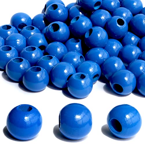 240 Stück marineblaue Holzperlen zum Basteln, großes Loch: 6 mm, runde Perlen für Kunst (Loch: 6 mm) von SKKIKHYBPO