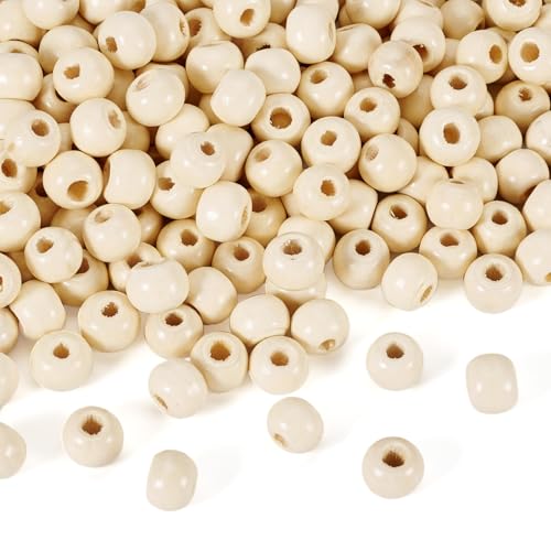 300 Stück natürliche runde Holzperlen, 10 mm, elfenbeinfarbene Holzkugeln, Abstandshalter für Schmuckherstellung von SKKIKHYBPO