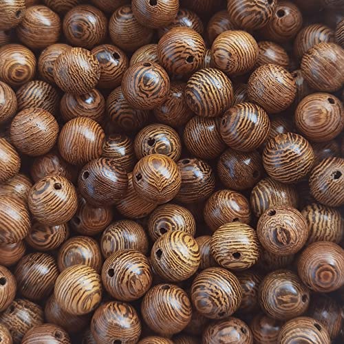 400 Stück 10 mm dunkelbraune Holzperlen, ungefärbt, natürliche Streifen, runde Holzperlen, lose Bastelperlen für Armbänder und Schmuckherstellung von SKKIKHYBPO