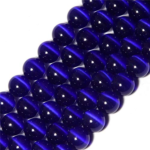 45 Stück 8 mm dunkelblaue Katzenaugen-Perlen, rund, lose Edelsteine zur Schmuckherstellung, 38,1 cm von SKKIKHYBPO
