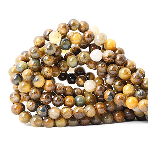 45 Stück 8 mm große, natürliche, goldene Pietersite-Edelsteine, runde lose Perlen, Steinperlen für Schmuckherstellung, DIY, 1 Strang, 38,1 cm von SKKIKHYBPO