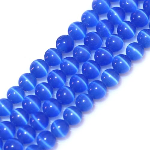 45 Stück 8 mm königsblaue Katzenaugen-Perlen, rund, lose Edelsteine zur Schmuckherstellung, 38,1 cm von SKKIKHYBPO