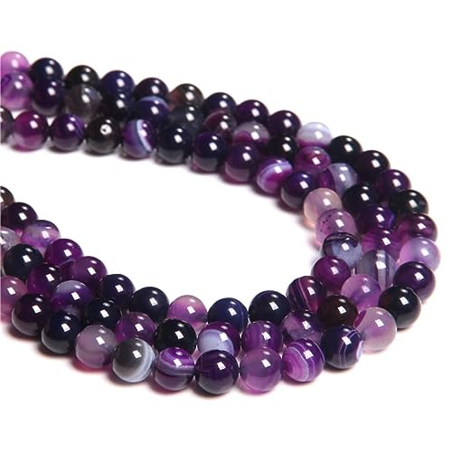 45 Stück 8 mm natürlicher lila gestreifter Achat rund glatt lose Abstandshalter Perlen Lochgröße 1 mm Edelstein Energieheilung DIY Perlen für Armband Halskette Schmuckherstellung von SKKIKHYBPO