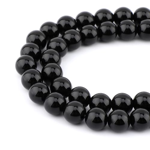 45 Stück natürliche, echte, runde lose Steinperlen, Edelstein-Abstandshalter für Charms, DIY-Schmuckherstellung, 39,4 cm pro Strang, 8 mm (schwarzer Onyx, 8 mm) von SKKIKHYBPO