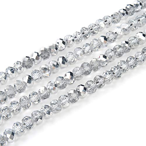 5 Stränge tschechische facettierte Rondelle-Kristallglasperlen, lose Perlen, 6 mm, Abstandshalter, Großpackung, Silberton (420–430 Stück) für Bastelarbeiten, Schmuckherstellung, CCR632 von SKKIKHYBPO